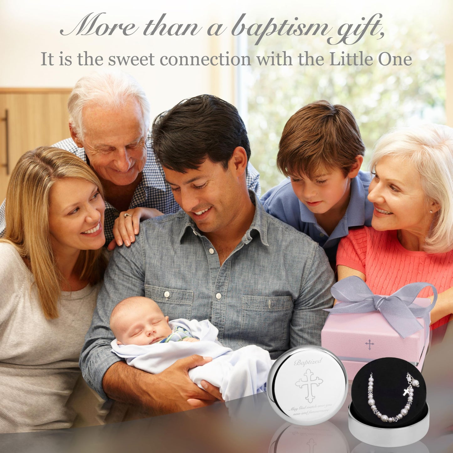 Tryuunion Baptism Bracelet in 925 Sterling Silver and Cultured Pearls for Baby Girls, with Silver-plated Jewelry Keepsake Box, Great Catholic Christening and Baptism Gifts for Girl