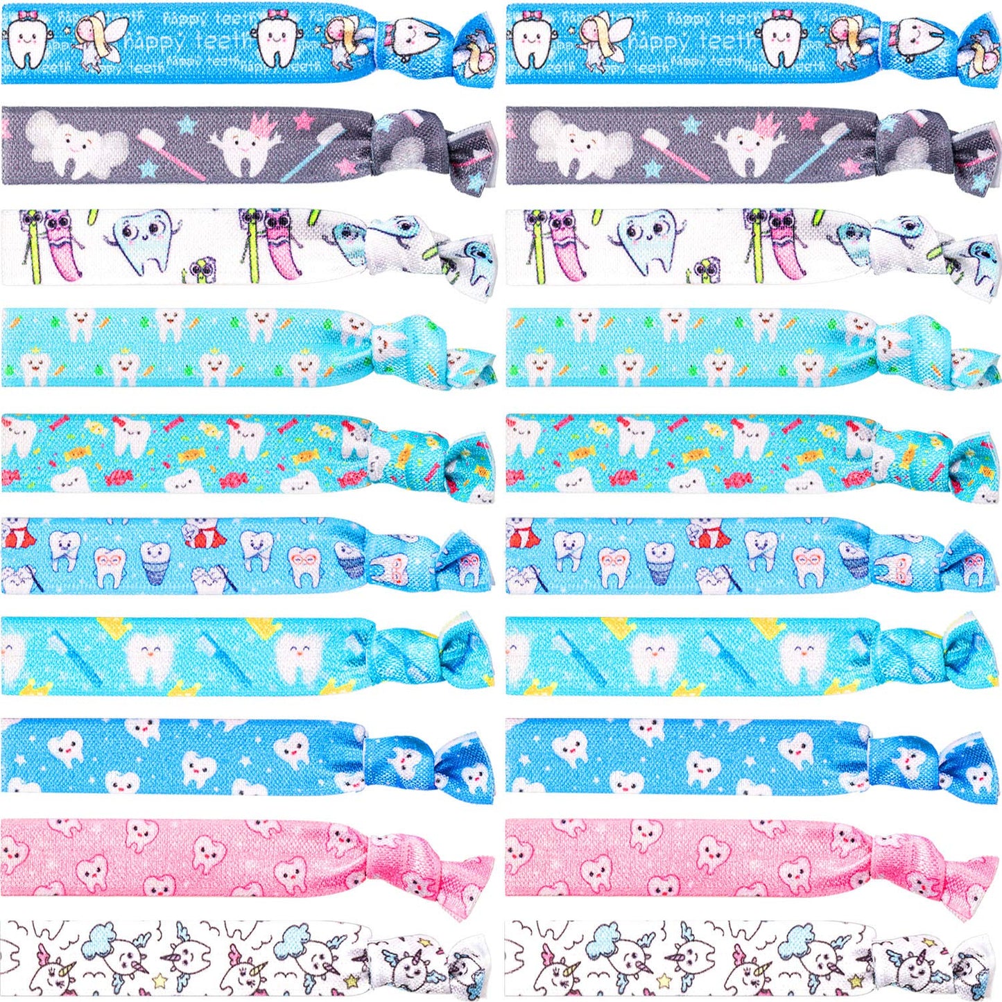 BBTO 20 Pcs Dental Gifts Hair Ties for Hygienist Assistant Tooth Scrunchies Headbands Elastic Ribbon Ponytail Holders Ropes No Crease Hairbands Dentist Accessories for Women Dental Nurse