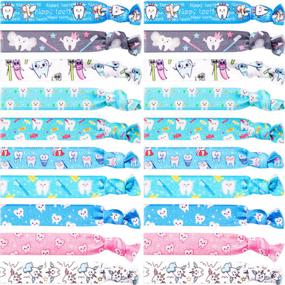 BBTO 20 Pcs Dental Gifts Hair Ties for Hygienist Assistant Tooth Scrunchies Headbands Elastic Ribbon Ponytail Holders Ropes No Crease Hairbands Dentist Accessories for Women Dental Nurse