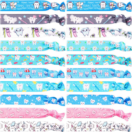 BBTO 20 Pcs Dental Gifts Hair Ties for Hygienist Assistant Tooth Scrunchies Headbands Elastic Ribbon Ponytail Holders Ropes No Crease Hairbands Dentist Accessories for Women Dental Nurse