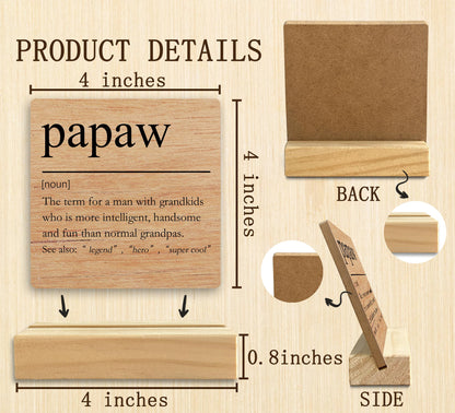 QASHWEY Papaw Gifts Desk Decor, Gifts for Papaws Grandpa, Papaws Gift for Grandpa Fathers Day, Grandpa Papa Gift Wood Table Signs, Papaw Definition Wooden Plaque with Wooden Stand for Room Home