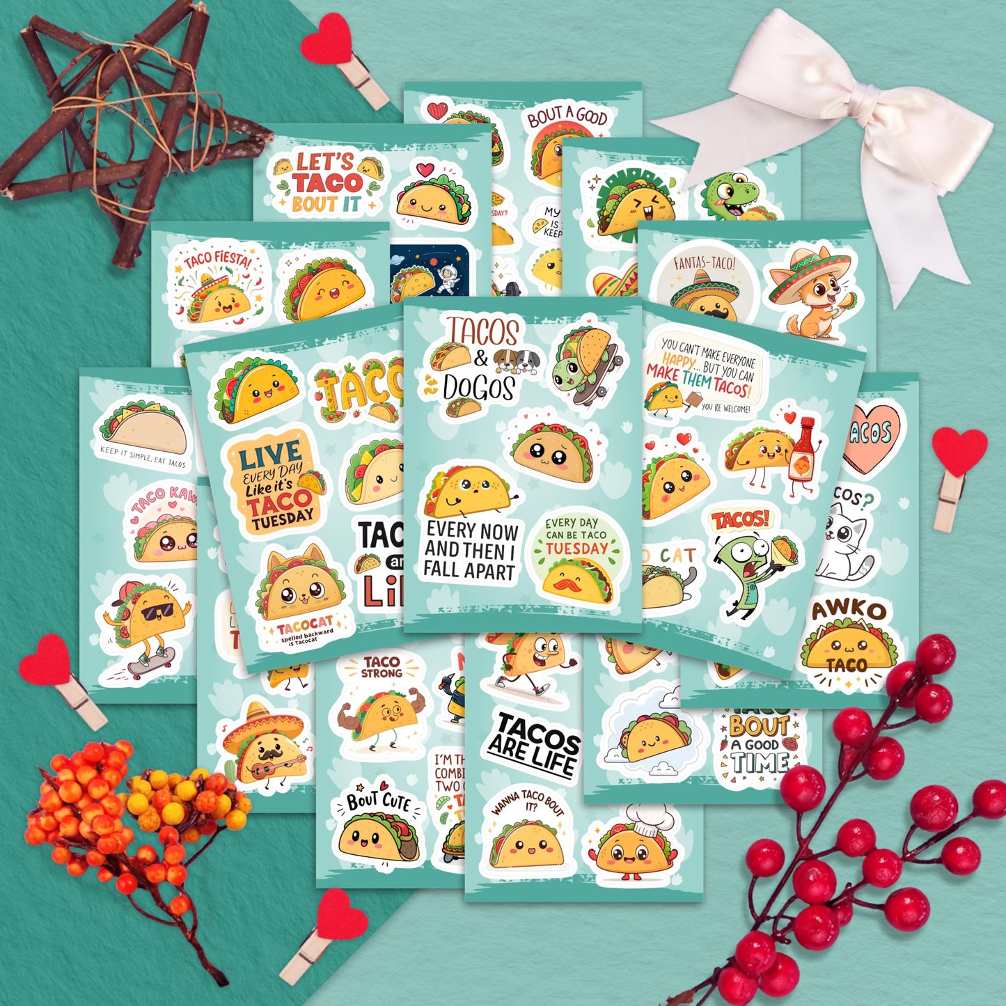 100Pcs Taco Stickers - Taco Party Supplies, Decorations - Food Stickers - Gift for Women & Men