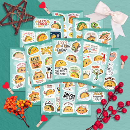 100Pcs Taco Stickers - Taco Party Supplies, Decorations - Food Stickers - Gift for Women & Men