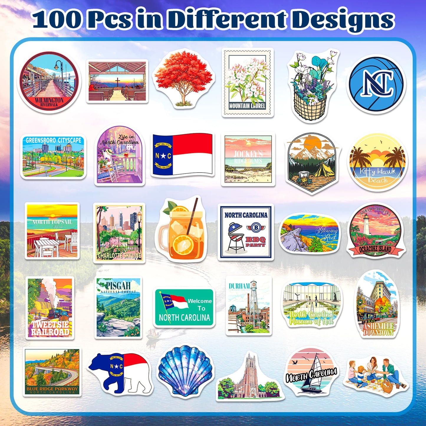 YTSQLER 200 PCS North Carolina Stickers, North Carolina Travel Stickers for Laptop Party Supplies Water Bottle Journal, Vinyl Travel Souvenirs Decals for Women Men Teens