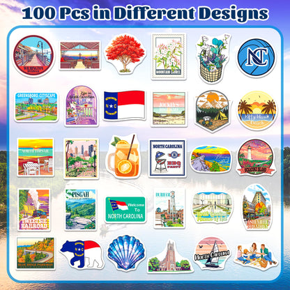 YTSQLER 200 PCS North Carolina Stickers, North Carolina Travel Stickers for Laptop Party Supplies Water Bottle Journal, Vinyl Travel Souvenirs Decals for Women Men Teens