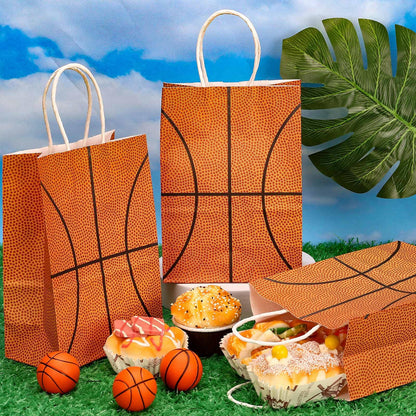 WATMTIN 18 Pcs Basketball Party Gift Bags, Basketball Pattern Gift Bag with Handle, Paper Treat Candy Goodie Bags for Basketball-Themed Party Games Sports Day Birthday Decorations Supplies
