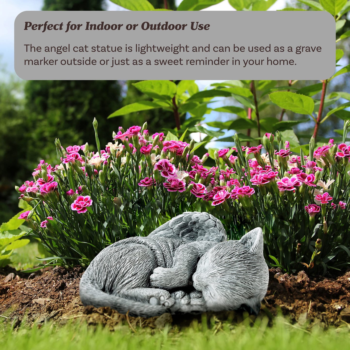 Cat Memorial Stone - Peaceful Sleeping Kitten Angel Statue for Garden, Remembrance, Grave Marker, and Loss - Pet Sympathy Gift by Pure Garden (Gray)