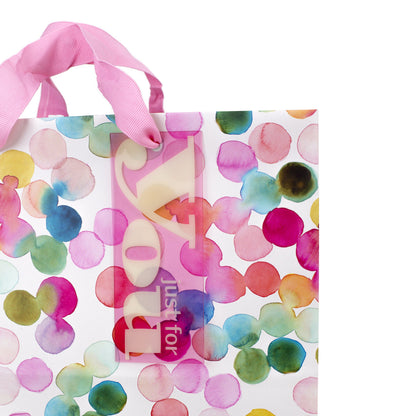 Hallmark 10" Large Square Gift Bag (Watercolor Dots, Just for You) for Birthdays, Mothers Day, Easter, Graduations, Retirements and More