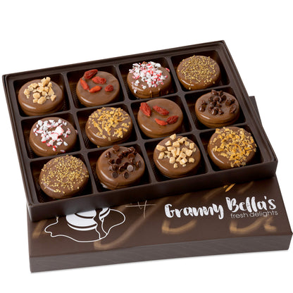 Granny Bellas Mothers Day 12 Chocolate Covered Cookies, Gift Basket for Him, Her Gourmet Candy Spring Baskets Treats Gifts Box for Food Delivery for Mother, Mom, Wife, Grandmother, Grandma, Daughter, Sister