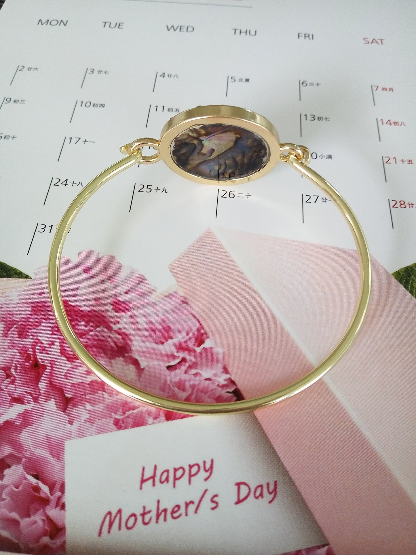 Jewish Charm Star of David Abalone Shell Wire Openable Crystal Bangle Bracelet