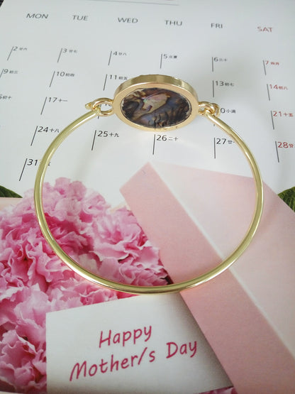 Jewish Charm Star of David Abalone Shell Wire Openable Crystal Bangle Bracelet