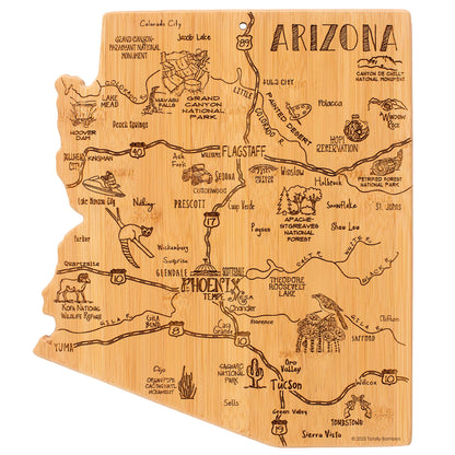 Totally Bamboo Destination Arizona Shaped Cutting Board – Bamboo Charcuterie and Serving Board with Hang Tie for Wall Display