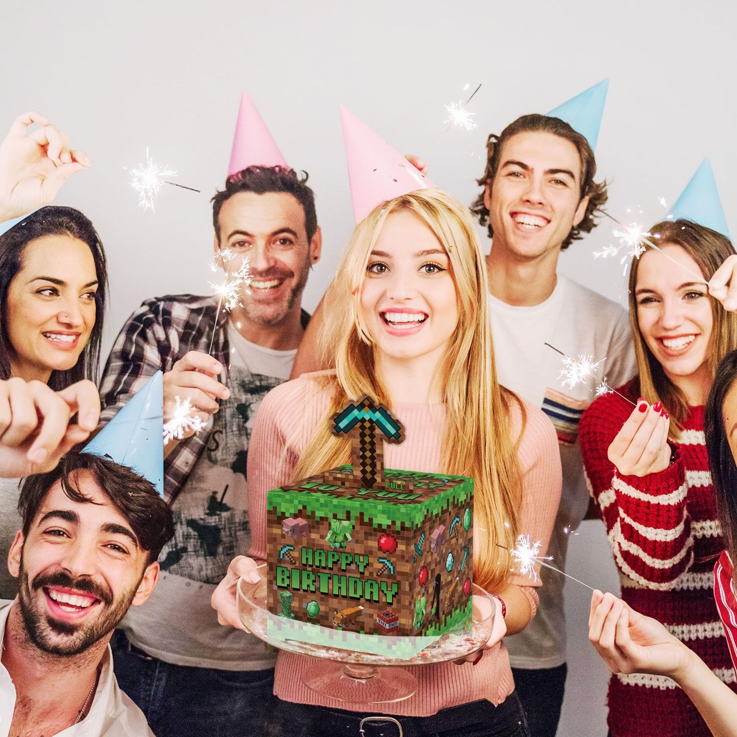 Surprise Money Box Gift Pull for Game Lover- Pixel Game Happy Birthday Money Box for Cash Gift Set Included Happy Birthday Card and 35 Pcs Transparent Bags, Fun Birthday Gift for Women Men