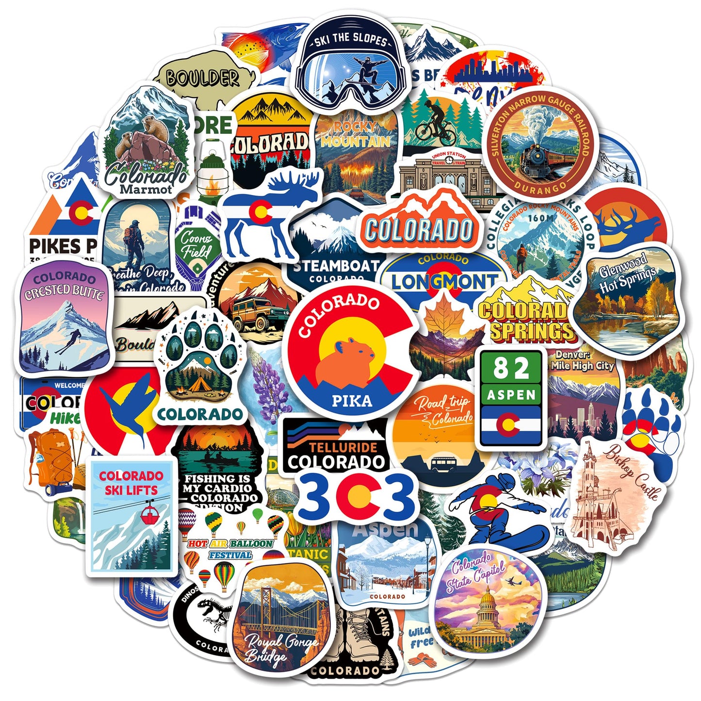 YTSQLER 200 PCS Colorado Stickers, Colorado Souvenirs Stickers for Laptop Water Bottle Suitcase Scrapbook, Vinyl Travel Souvenirs Decals for Adults Women Men