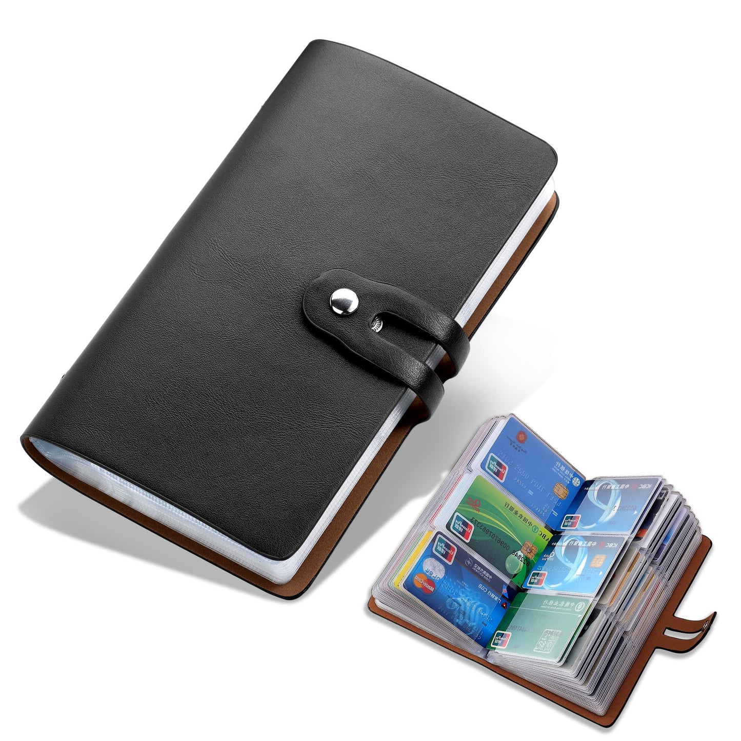 RFID Credit Card Holder Organizer, Leather Business Card Organizer with 96 Card Slots, Business Card Book to Keep Cards Neatly Organized and Prevent Jumbling, Loss, or Damage (Black)