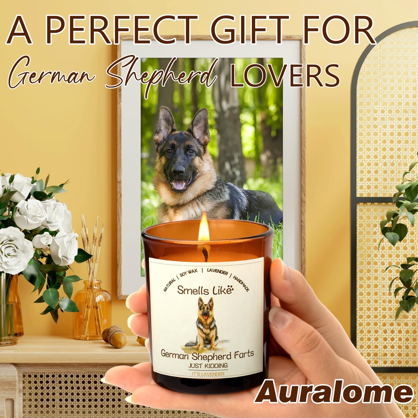 German Shepherd Gifts for Women - Dog Mom Candles Lavender Natural Dog Farts Candles Pet Friendly Safe Scented Candle Themed Gifts for Women Soy Wax Present Idea for Pet Lovers Decor