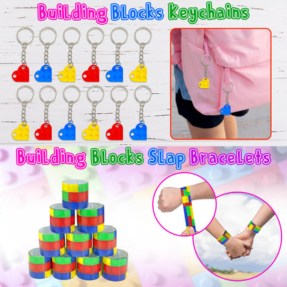 LINAYE 12 Packs Building Blocks Party Favors - 122 Pcs Birthday Party Favors Supplies with Goodie Bags, Animals Building Blocks, Notebooks, Tattoo Stickers Sheets Gift Bag Stuffers for Kids