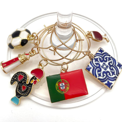Serendipity Portugal Wine Charms, Gift for Portuguese, Rooster of Barcelos, Azulejos, Portugal Flag, Lighthouse, Porto Wine, Soccer, Portugal Souvenir, Travel Keepsake