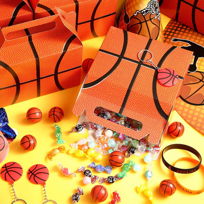 Chinco 12 Pieces Basketball Goody Box Party Favor Bags Sports Gift Candy Goodie Bags Basketball Party Favors Treat Boxes with Handles Gift Supplies Decorations for Baby Shower Adult Birthday