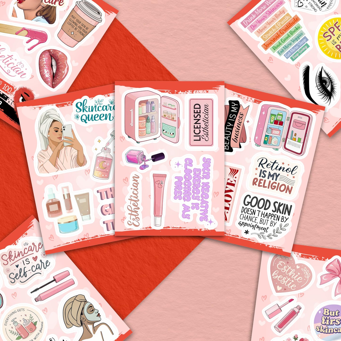 100Pcs Esthetician Stickers for Laptop, Skincare Stickers - Esthetician Party Supplies, Gifts - Gift for Women & Men