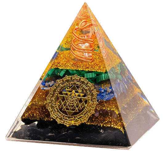 Tourmaline Orgone Pyramid Charged for Wealth, Happiness, and Good Fortune, Genuine Crystals and Healing Stones, Malachite, Lapis Lazuli, Amethyst, orgonite Chakra Pyramid Crystal, Energy Generator