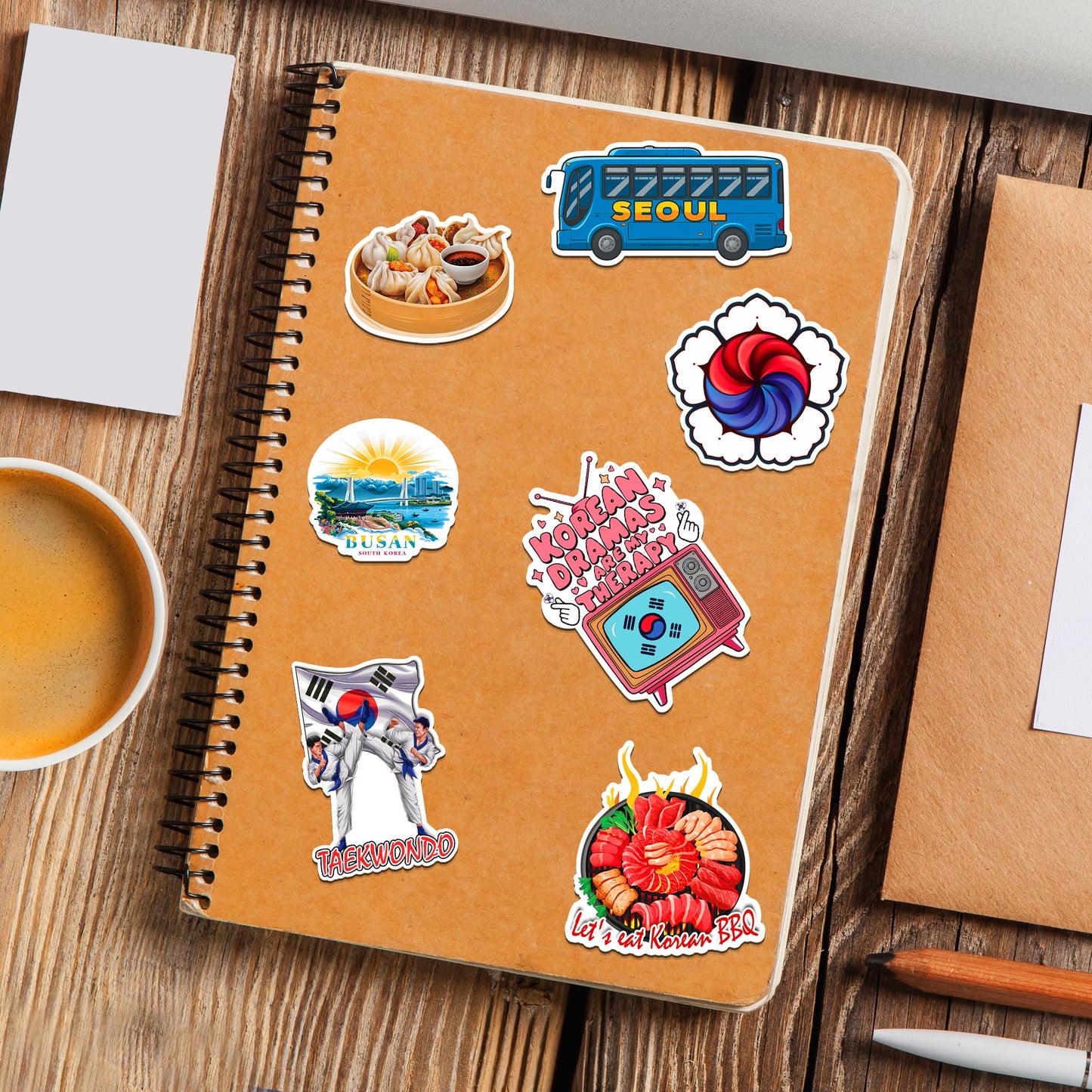 Korea Travel Stickers 50 Pieces Vinyl Waterproof Decal for Laptop Water Bottle Phone Car Window Bike Motorcycle Stakeboard Scrapbook Korean Sticker Gifts