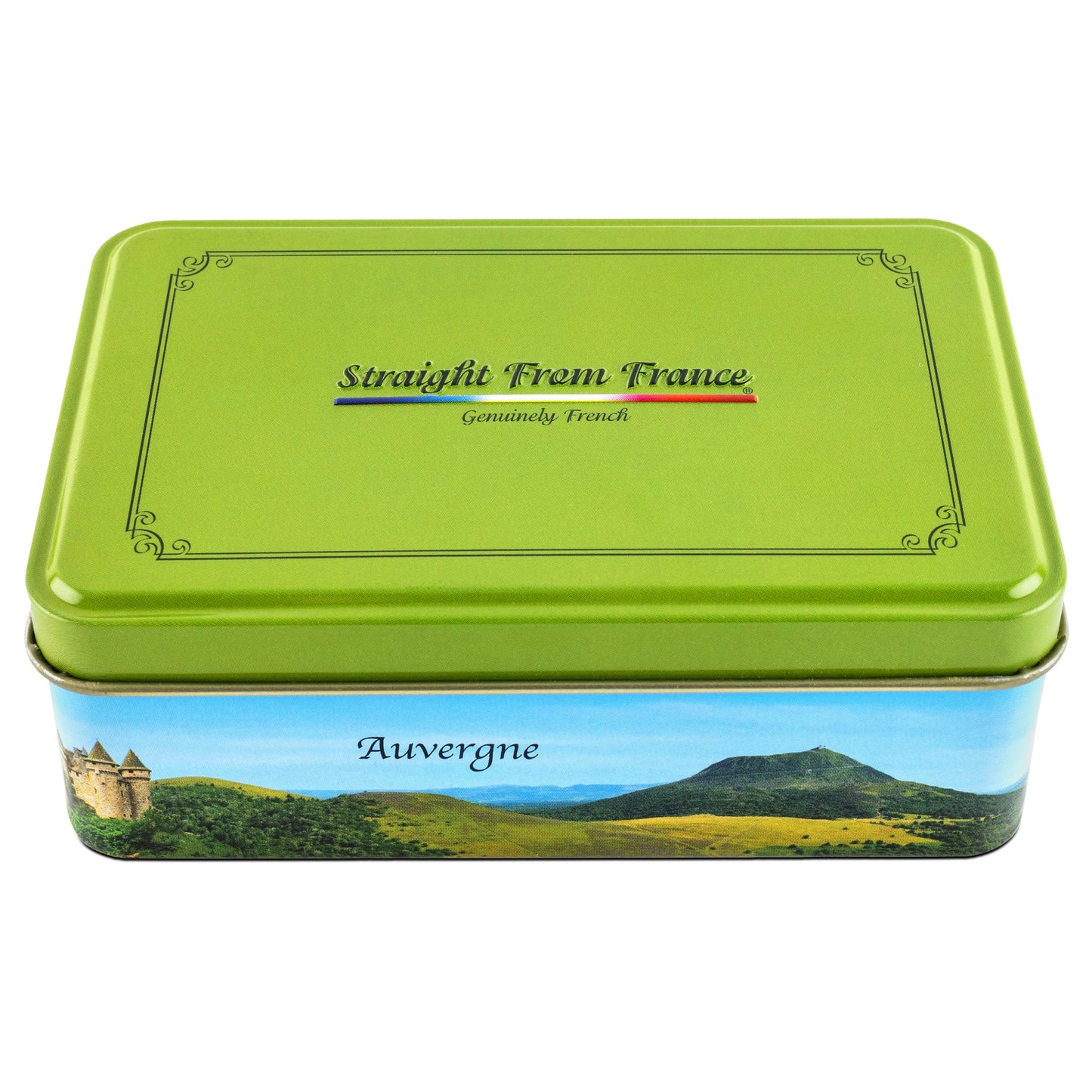 Straight from France Genuinely French, Assorted Mini French Fruit Jellies (Pates de Fruit), 5 Flavors in Auvergne Themed Candy Gift Tin 7 Oz
