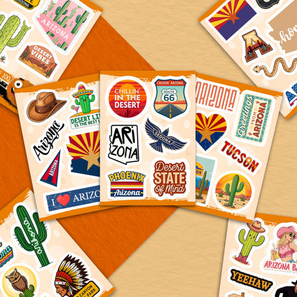 100Pcs Arizona Stickers Small for Water Bottle, Laptops, for Luggage - Arizona Gifts and Souvenirs, Party Supplies - Gift for Women & Men