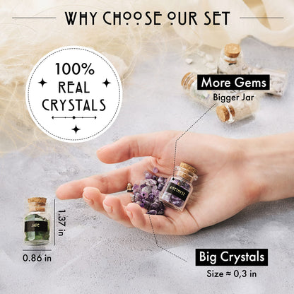 Healing Сrystals in Spell Jars 30 PCS - Real Witchcraft Crystals & Selenite Stick - Mini Gemstones for Altar - Spiritual Crystals & Stones Gifts - Wiccan Supplies & Tools
