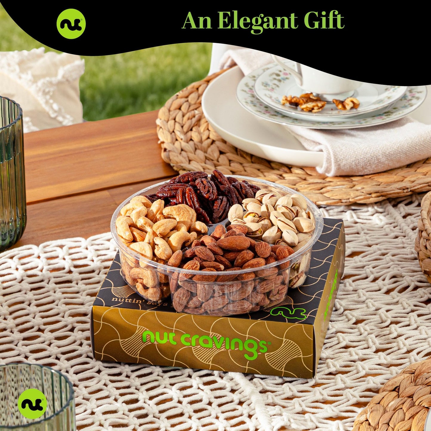 NUT CRAVINGS - Fathers Day Treats, Gift For Dad, Mixed Nuts Gift Basket in Black Gold Box (4 Assortments) Treats for Adults, Food Arrangement, Healthy Snack Care Package, Kosher