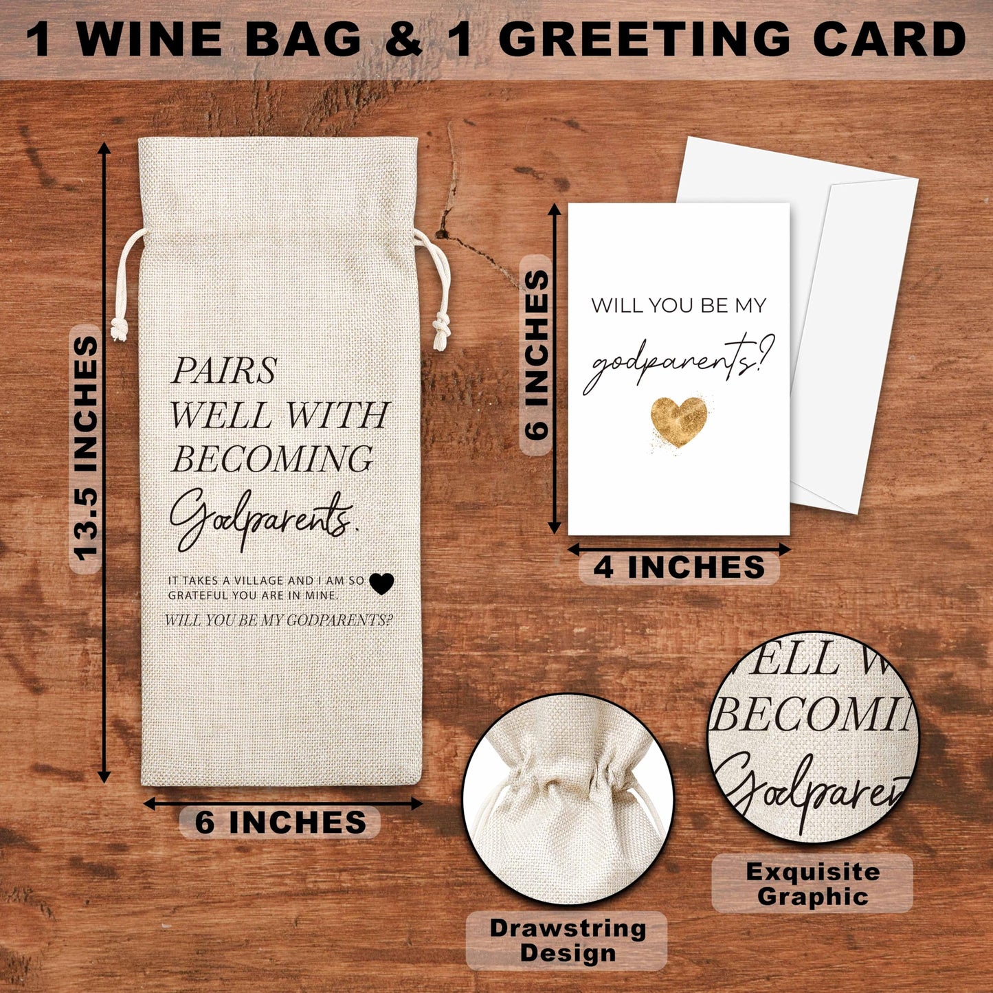 OICPYD Godparents Proposal Gifts, Godparents Wine Bag, Will You Be My Godparents Gifts, God Parents's Proposal Gifts, Baptism Decorations, 1 Pc Wine Bag With Greeting Card (G23)