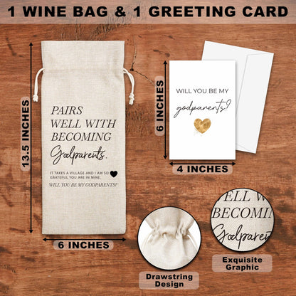 OICPYD Godparents Proposal Gifts, Godparents Wine Bag, Will You Be My Godparents Gifts, God Parents's Proposal Gifts, Baptism Decorations, 1 Pc Wine Bag With Greeting Card (G23)