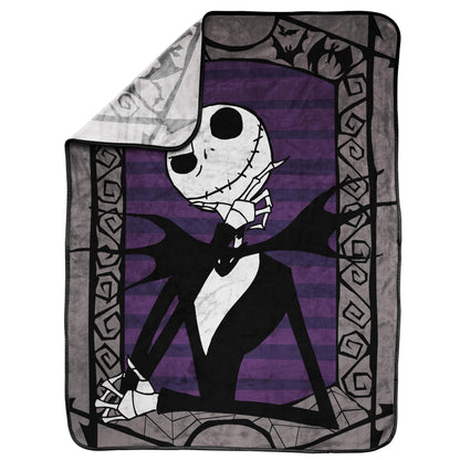 Jay Franco Plush Throw Blanket – Soft & Cozy Fleece Throw for Bedroom & Couch Décor, Official Licensed Product, Gray - Nightmare Before Christmas, 40x50 - Travel Blanket
