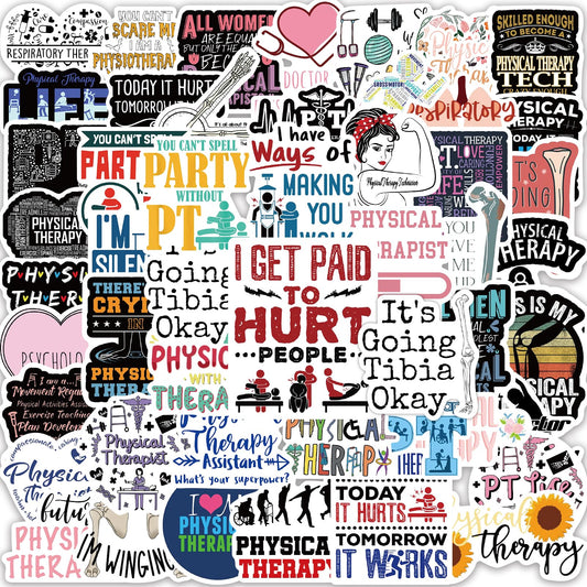 50Pcs Physical Therapy Stickers for Water Bottles,Vinyl Physical Therapist Assistant Stickers,Waterproof PT Life Encourage Sticker Health Physiotherapy Sticker for Laptop Planner Patients Scrapbook