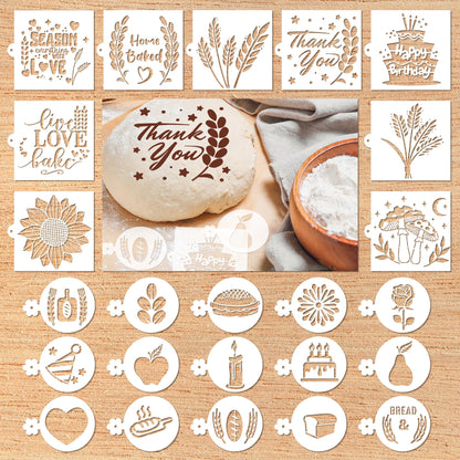 Sitsink Bread Stencils for Sourdough - 24 Pcs Bread Stencils for Baking, Sourdough Bread Baking Tools, Gifts for Sourdough Bakers, Bread Making Accessories, Pie Cake Cookie Baking Stencils Template
