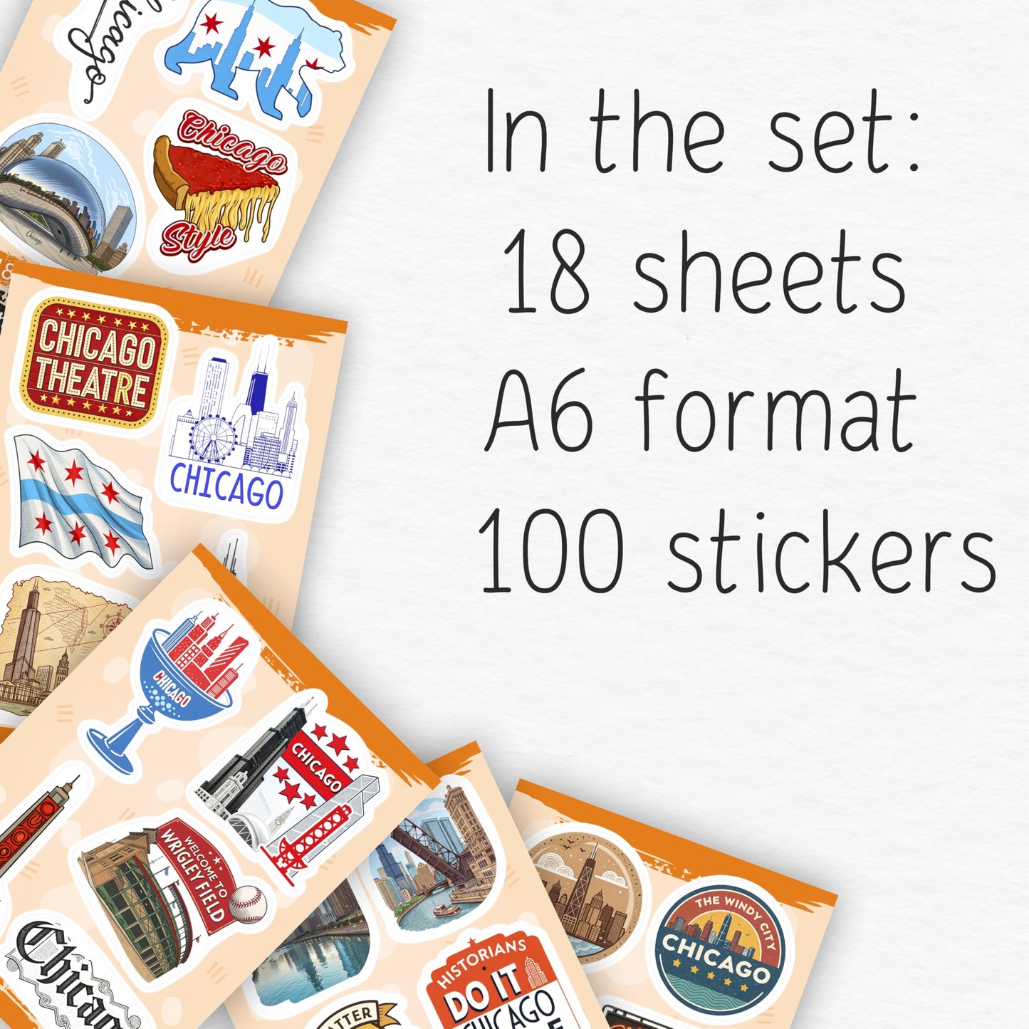 100Pcs Chicago Stickers and Decals for Luggage, Water Bottle - Chicago Gifts, Party Supplies - Travel USA Cities Stickers - Gift for Women & Men
