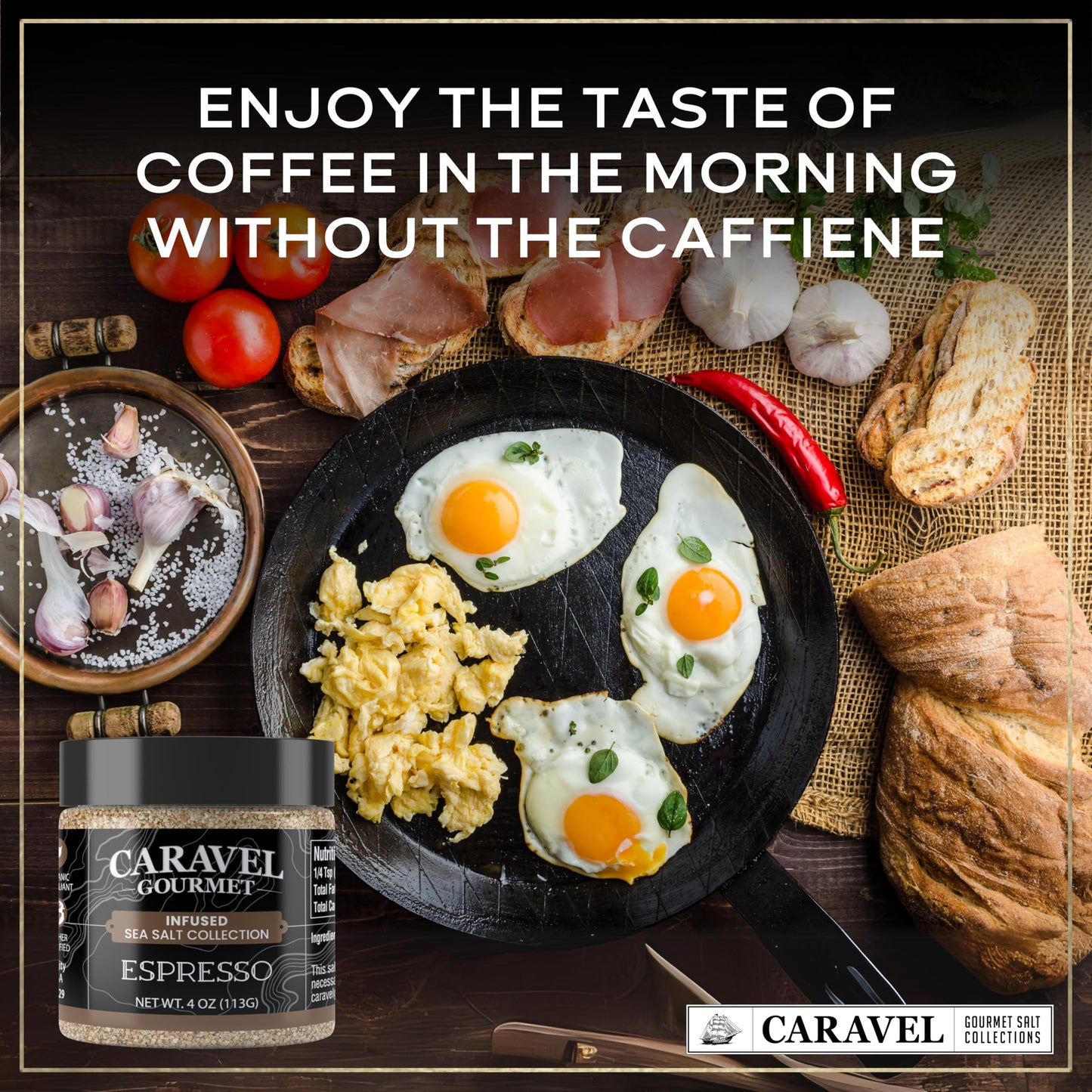 Espresso Infused Sea Salt with Bold and Rich Flavor – Premium Infused Salt that Bring Earthy Flavor – Espresso Gift for Coffee Lovers – 4 oz Jar by Caravel Gourmet
