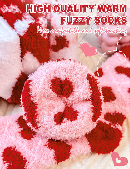 Womens Fuzzy Socks Warm Fluffy Cozy Winter Slipper Thick Fleece Heart Socks 5 Pairs