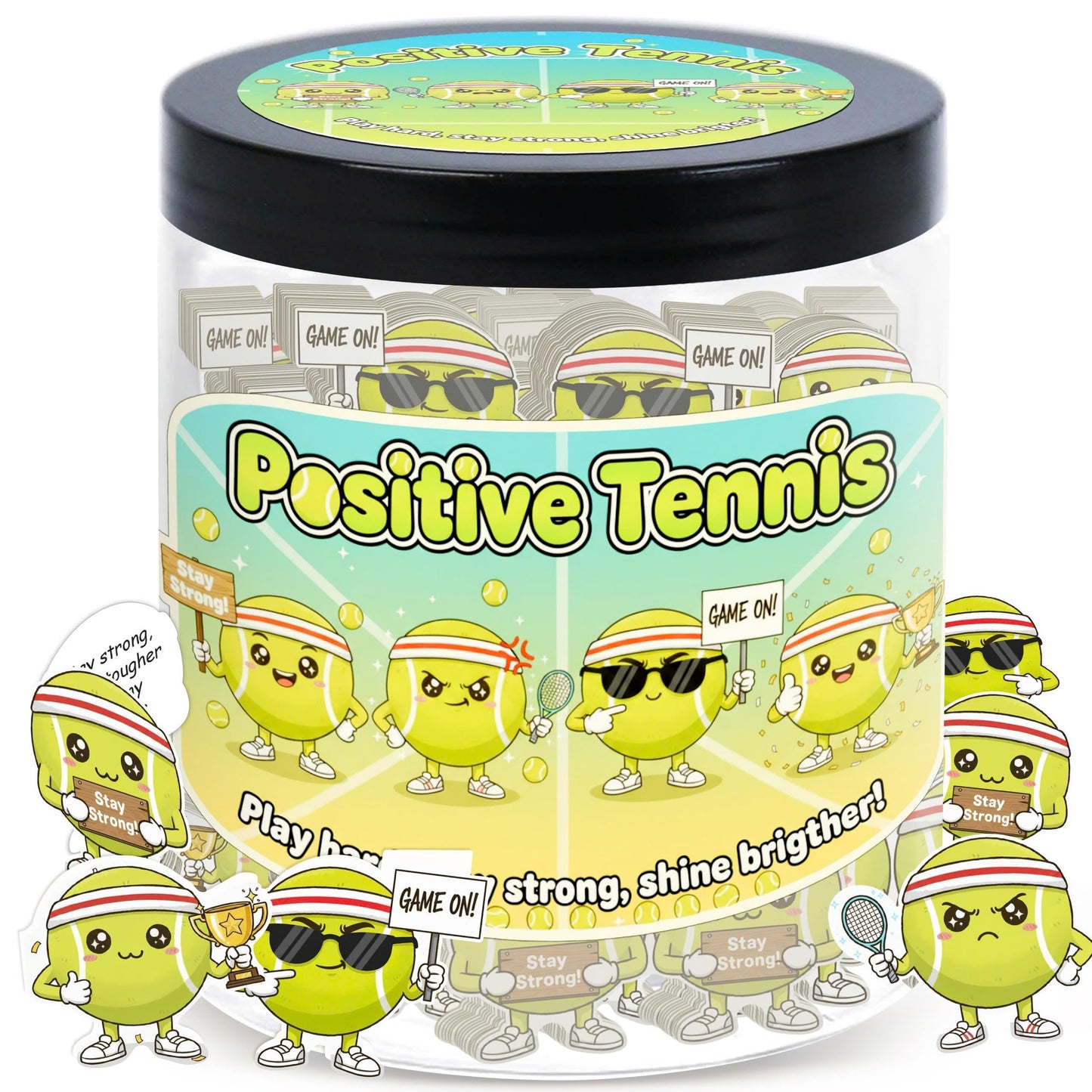 Positive Tennis Jar with 60 Affirmation Cards, Inspirational Tennis Gifts for Women and Men, Fun Motivation Jar for Tennis Lovers, Coach Appreciation Present, Cool Decor for Girls and Sports Fans