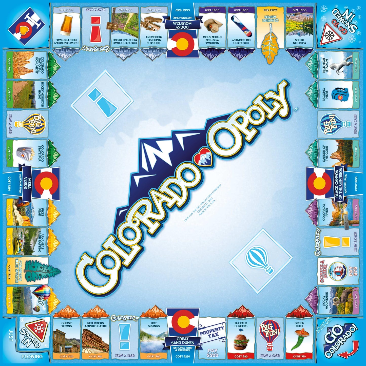 Late for The Sky Colorado-Opoly Board Game – Colorado Travel Family Game Night, Property Trading Strategy Fun, Made in USA, 2-6 Players Ages 8+, Souvenir Gift