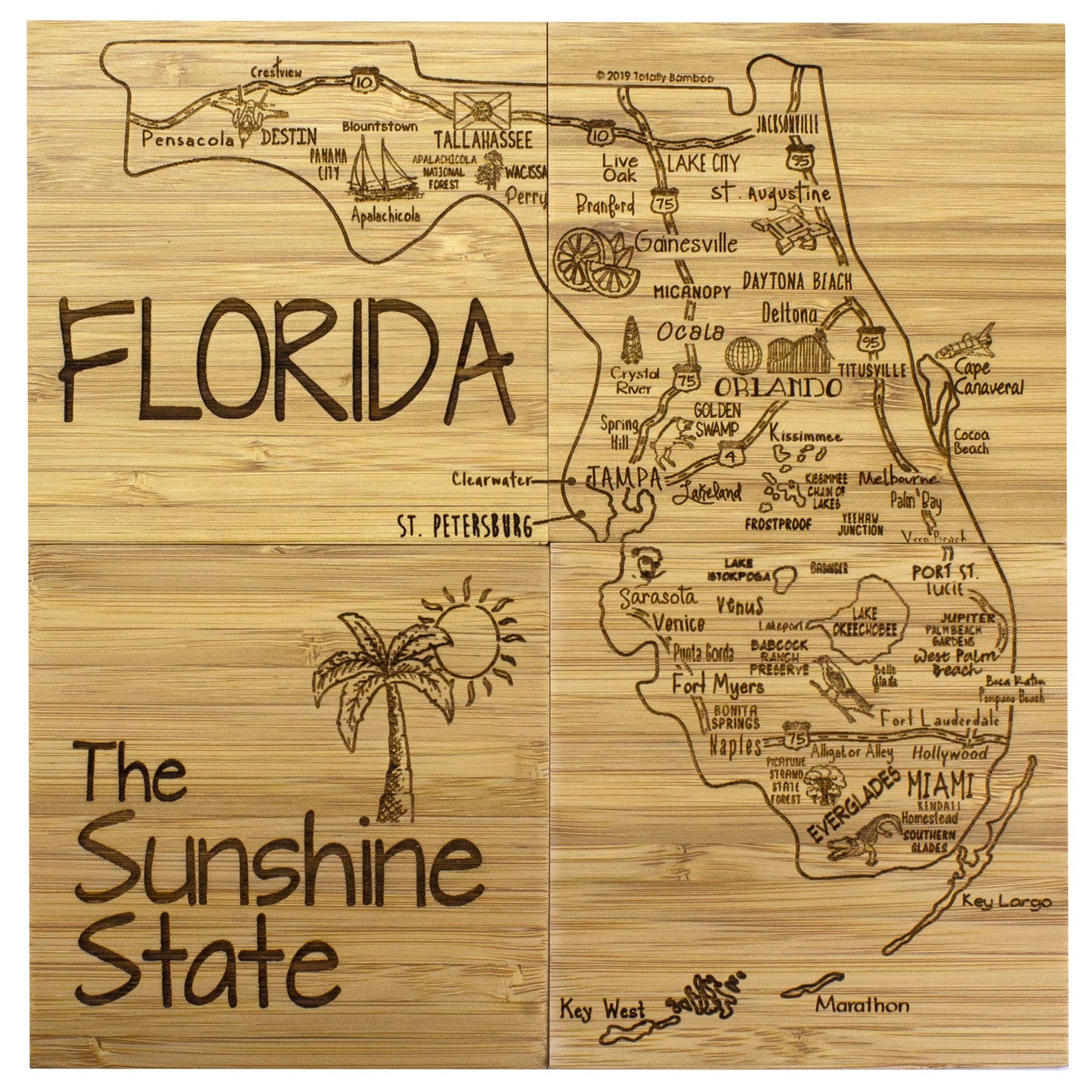 Totally Bamboo Florida State Puzzle 4 Piece Bamboo Coaster Set with Case