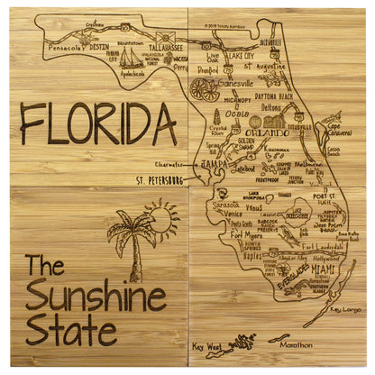 Totally Bamboo Florida State Puzzle 4 Piece Bamboo Coaster Set with Case