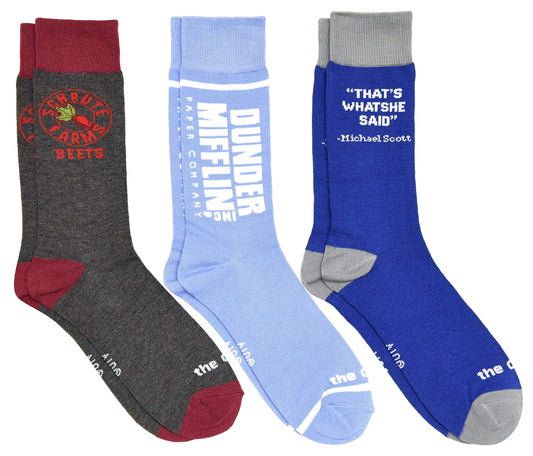 Culture Fly The Office Dunder Mifflin Paper Compary Schrute Farms Men's Crew Socks 3 Pair Pack