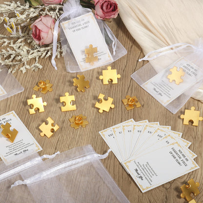 SINCCO 24/48/96 Sets Employee Appreciation Gifts Bulk, Inspirational Employee Of The Month Lapel Pins With Thank You Cards Small Puzzle Piece Gift for Coworkers, Office Staff, Team Building (Gold)