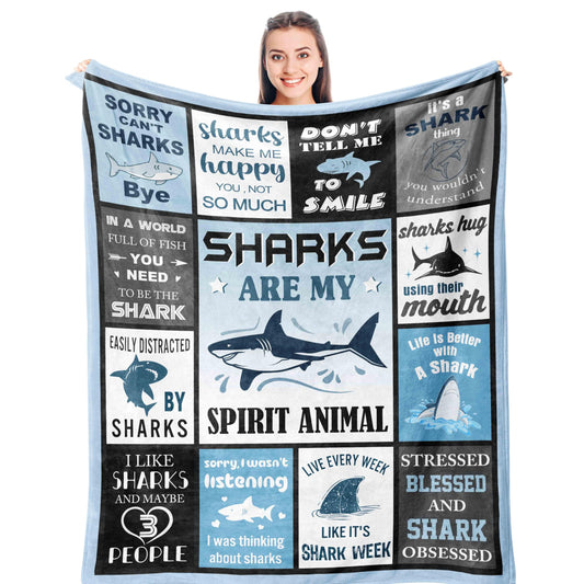 Shark Gifts for Women/Men/Boys/Girls, Unique Shark Lovers Themed Blanket Accessories/Stuff for Kids, Cute Sharks Things Soft Throw 50" x 60"