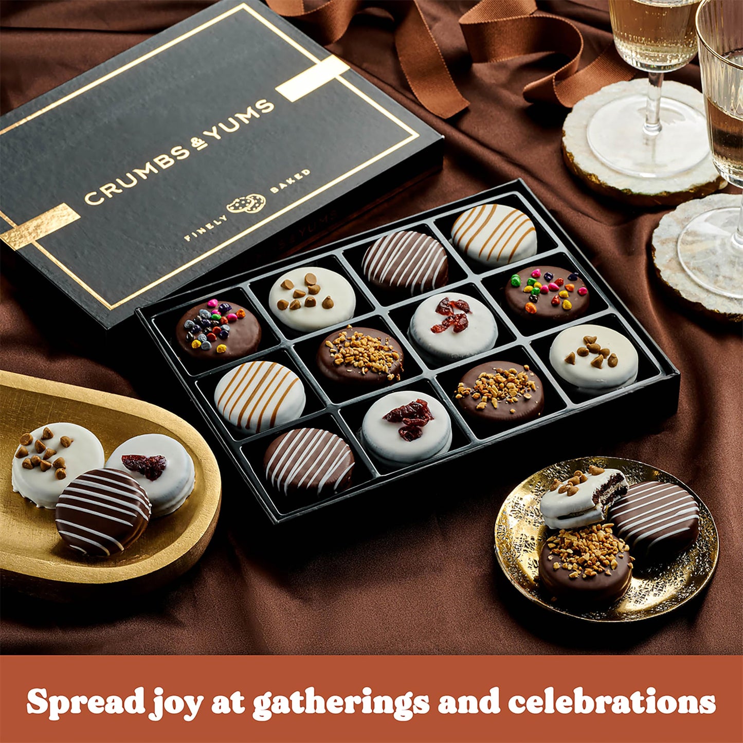Fathers Day Cookies Gift Basket - 12 Gourmet Chocolate Covered Sandwich Cookies with Assorted Toppings - Food Gift Box for Dad, Him, Husband, Father's Day, Mother's Day, Family, Men & Women.