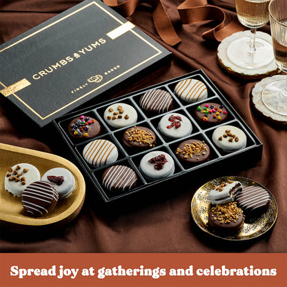 Fathers Day Cookies Gift Basket - 12 Gourmet Chocolate Covered Sandwich Cookies with Assorted Toppings - Food Gift Box for Dad, Him, Husband, Father's Day, Mother's Day, Family, Men & Women.