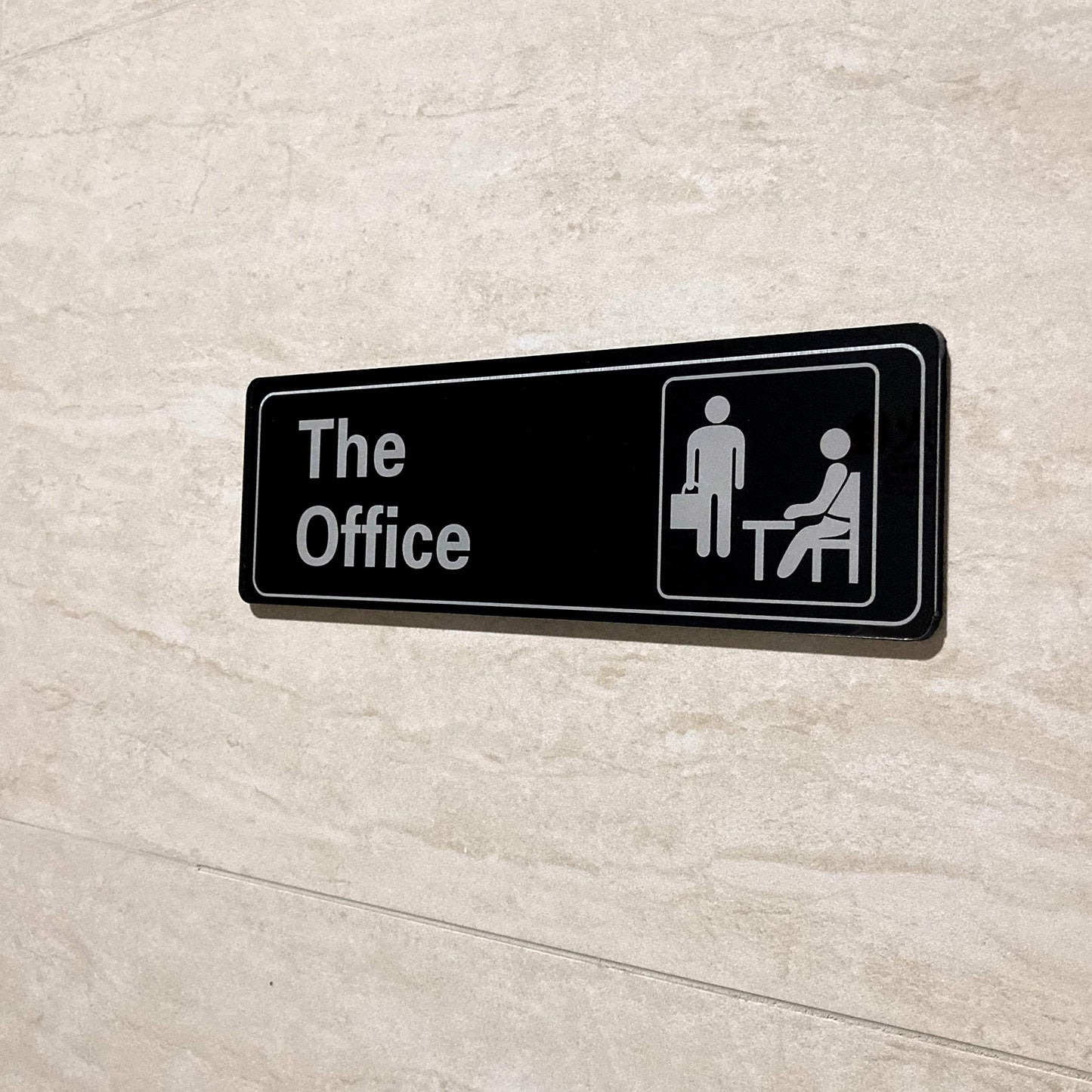 HOHAJIU The Office Sign Self-Adhesive Acrylic Sign for Door or Wall 9 X 3 Inch Name Plate for Your Office (Black and White)