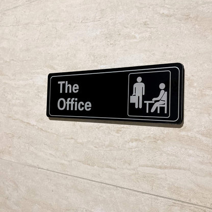 HOHAJIU The Office Sign Self-Adhesive Acrylic Sign for Door or Wall 9 X 3 Inch Name Plate for Your Office (Black and White)