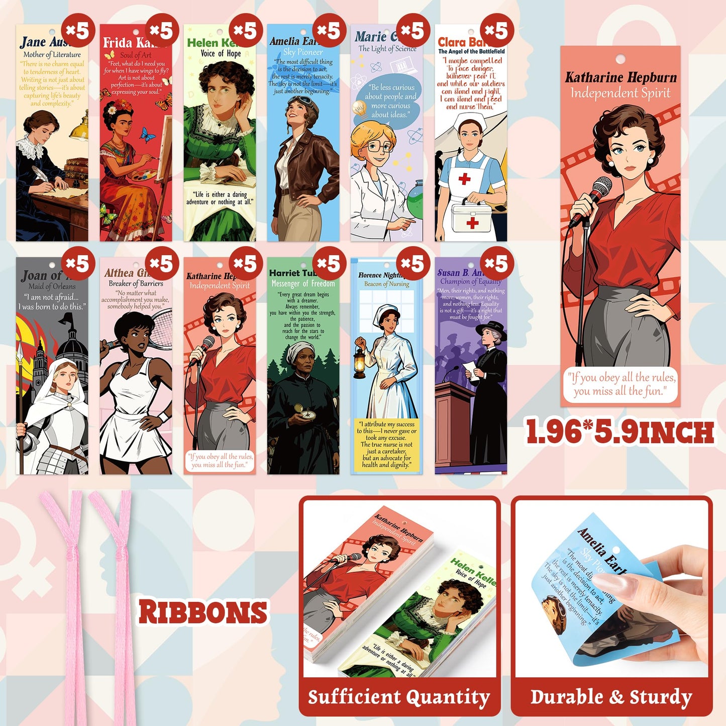 60Pcs Inspirational Feminist Bookmarks Double-Sided Women Empowerment Reading Page Marker with Ribbons Motivational Female Rights Feminism Freedom Stationery Gift for Women Book Lovers Office Supplies